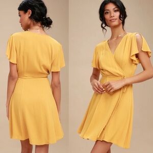 Lulus Mustard Yellow Wrap Dress Size M